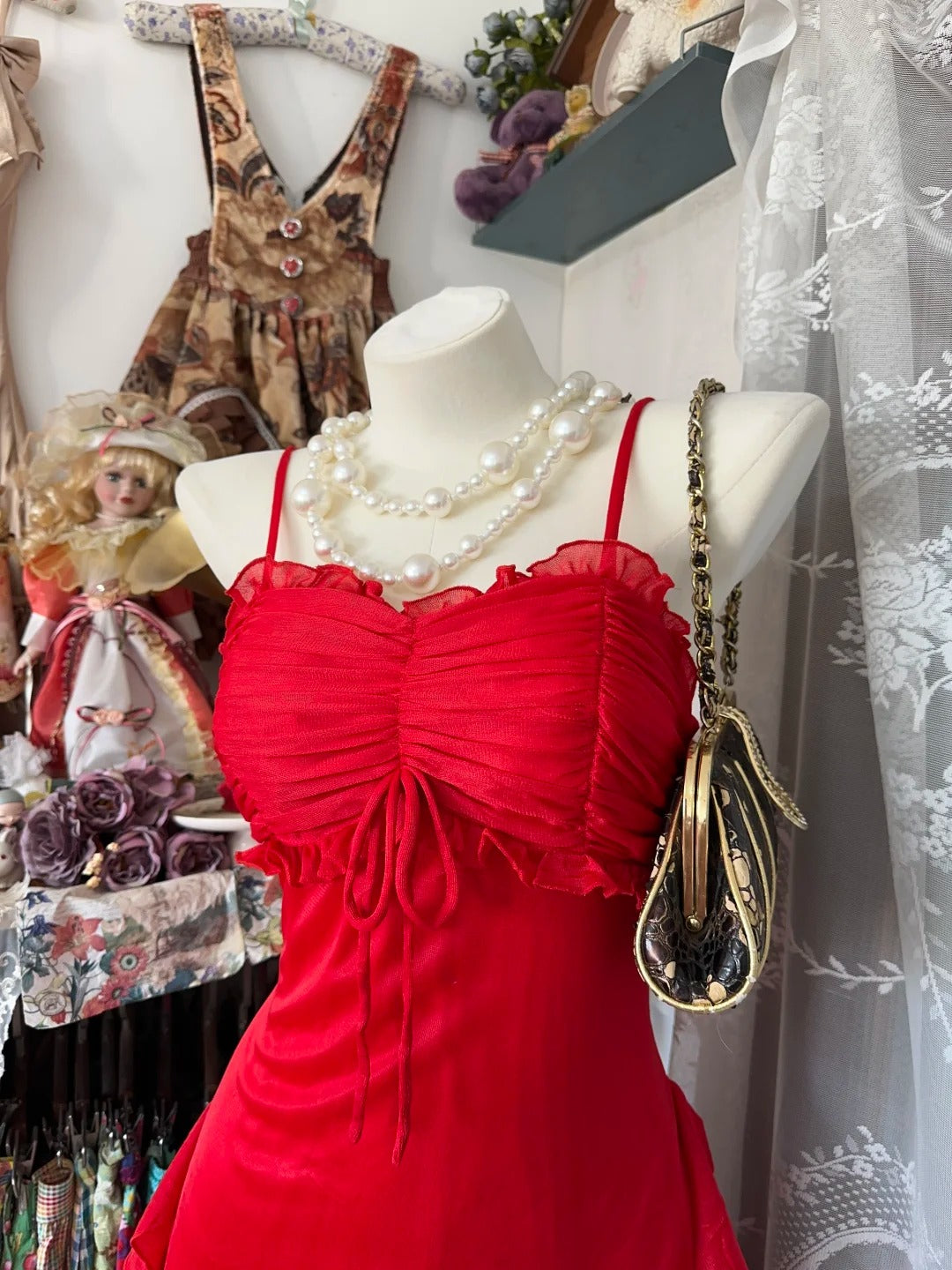 Red Party Dress Long Evening Dress Vintage Prom Dress - View 3 | FashionDia