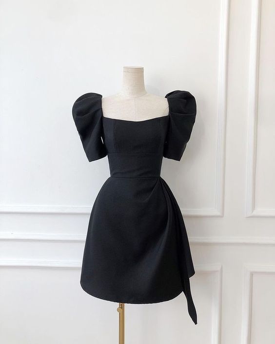 Cute black short prom dress,black hoco dress with short sleeves - FashionDia