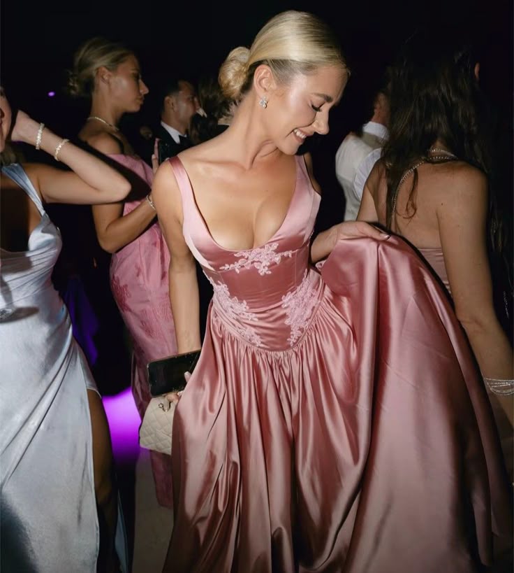 Elegant A-Line Floor-Length Satin Long Pink Evening & Prom Dress - FashionDia
