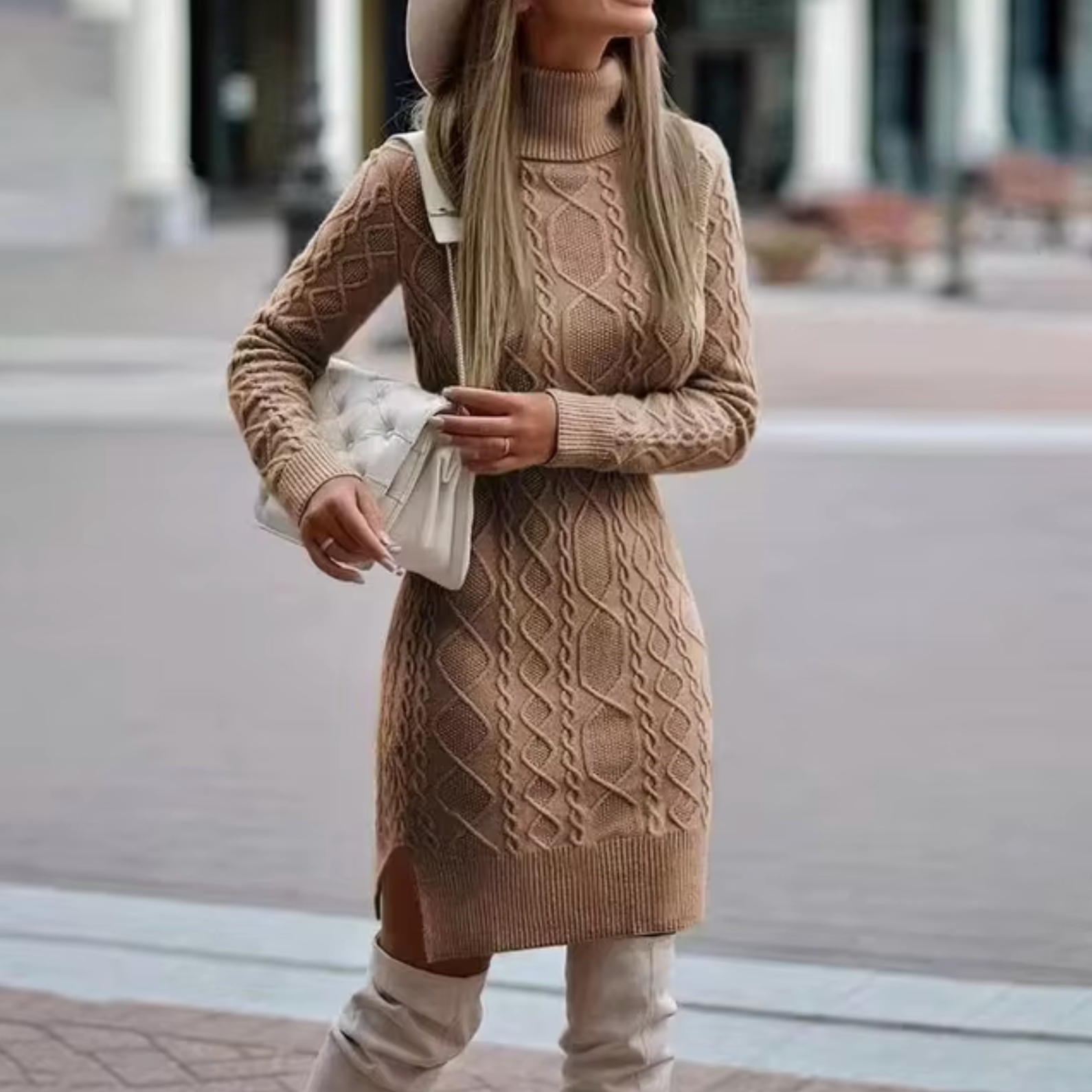Amelia Statement High Neck Knit Sweater Dress Evening Wear Edit