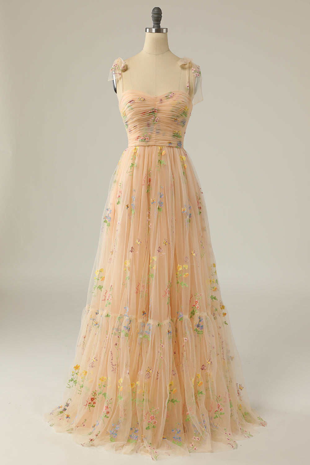 Elegant A Line Spaghetti Straps Blue Long Prom Dress with Embroidery
