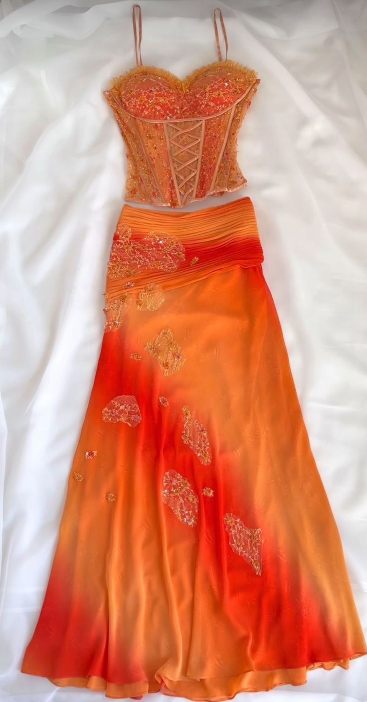 Two Piece Orange Ombre Prom Dress Evening Party Gowns - FashionDia