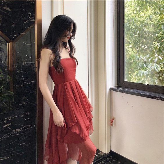 A-Line Spaghetti Strap Asymmetric Ruffled Evening Dresses - FashionDia