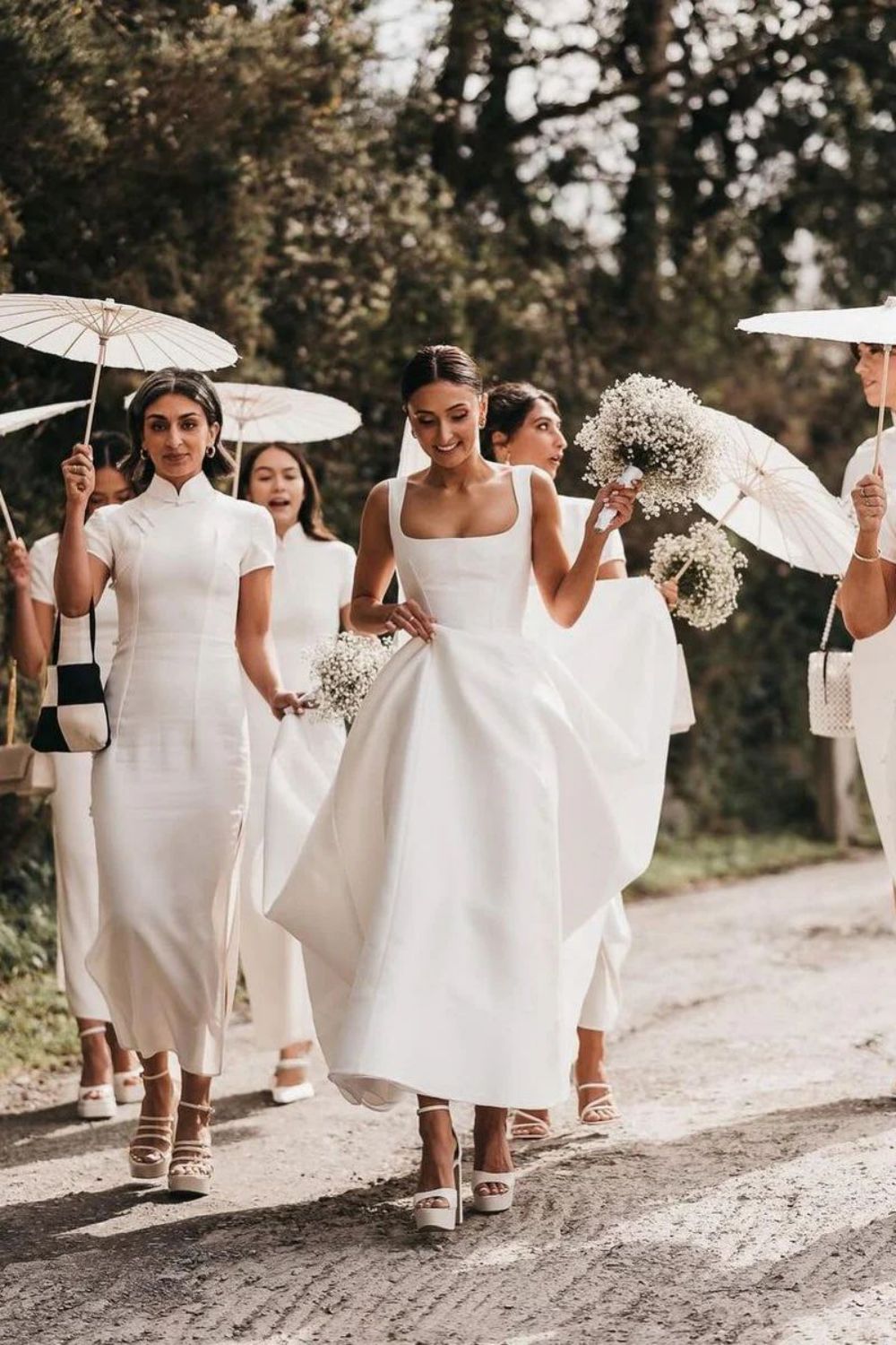 Charming A Line Square Neck White Long Wedding Dress with Button UP