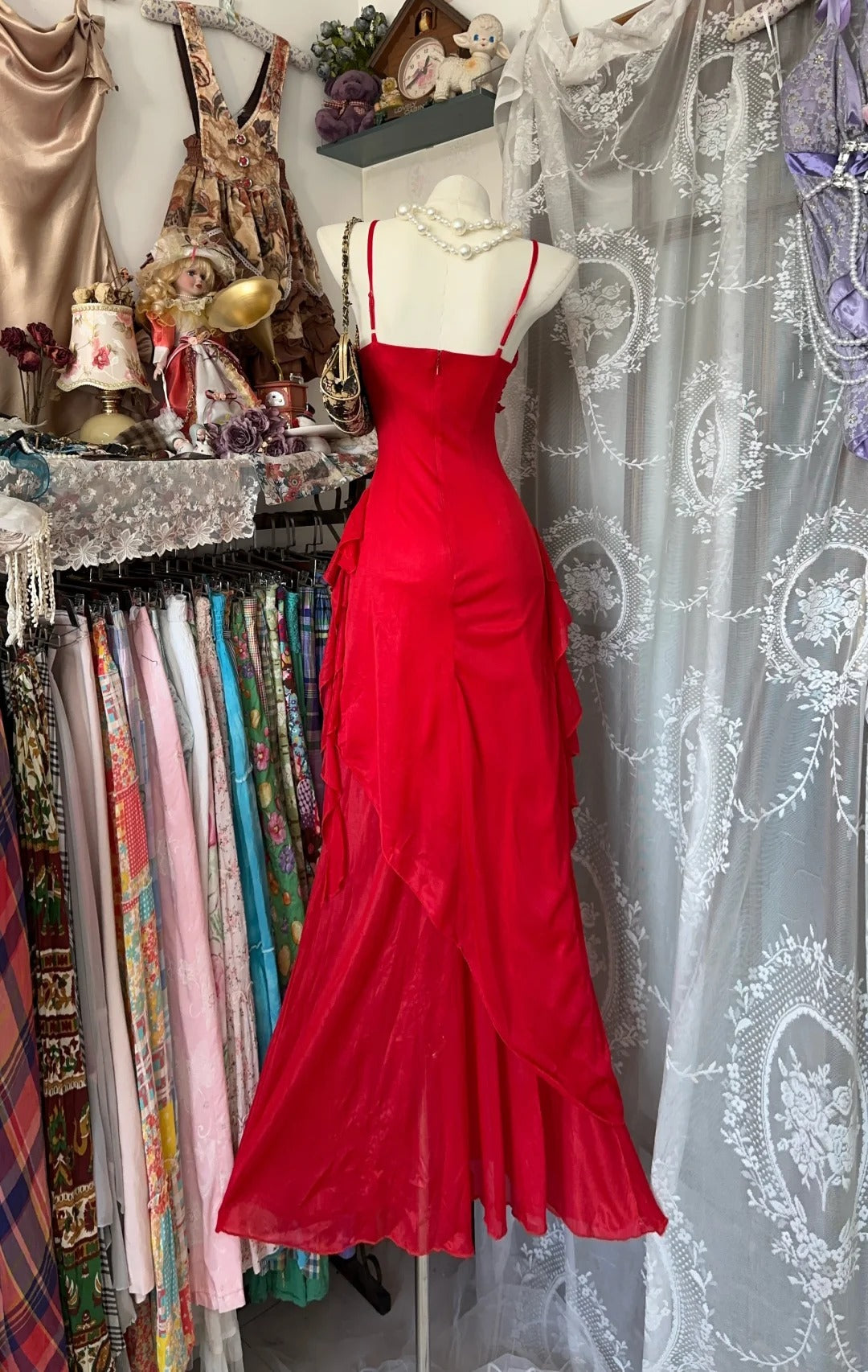 Red Party Dress Long Evening Dress Vintage Prom Dress - View 2 | FashionDia