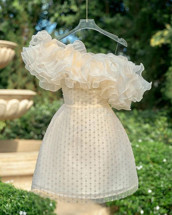 Light Champagne Beaded Off-the-Shoulder Homecoming Dresses - FashionDia