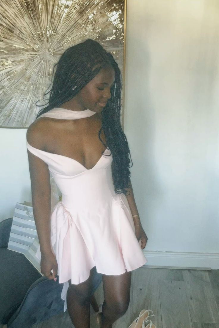 A Line Pink Birthday Outfit Short Evening Dress Short Party Dress Homecoming Dress  fg8043