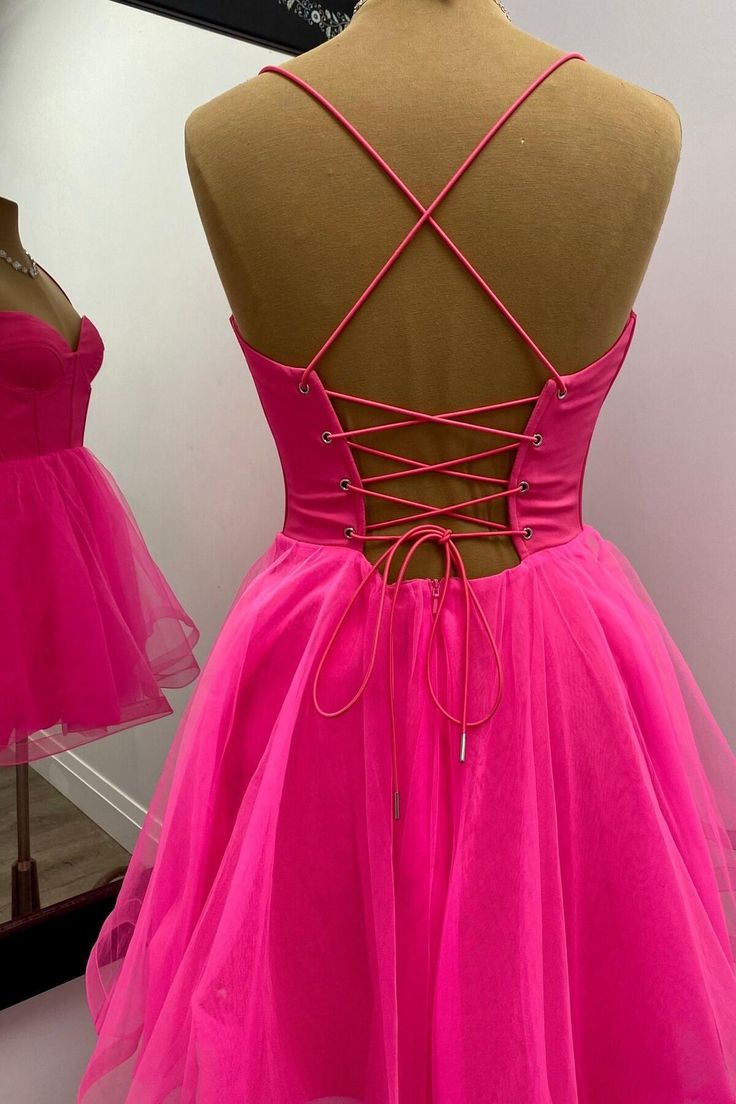 Hot Pink Corset A-Line Short Princess Dress Short Homecoming Party Dress - View 2 | FashionDia