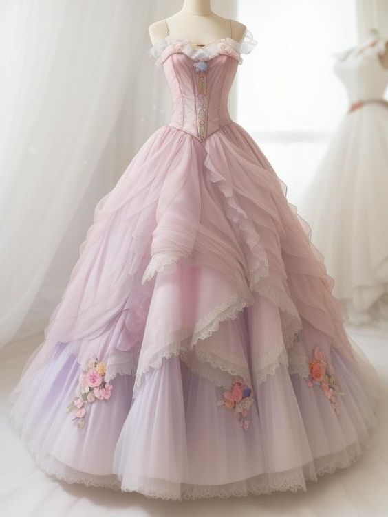 A-Line Evening Dresses Appliques Princess Tulle Gown - FashionDia