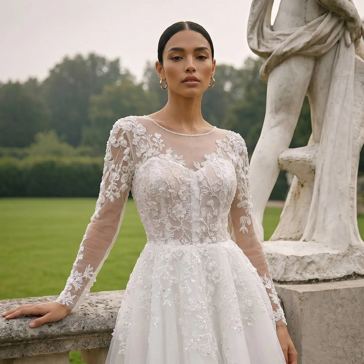 Elegant Off White Long Sleeve Lace Short Wedding Dress ZP050