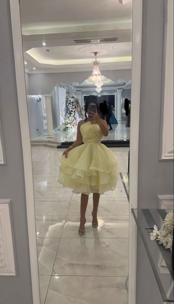 Elegant yellow short prom dress - FashionDia