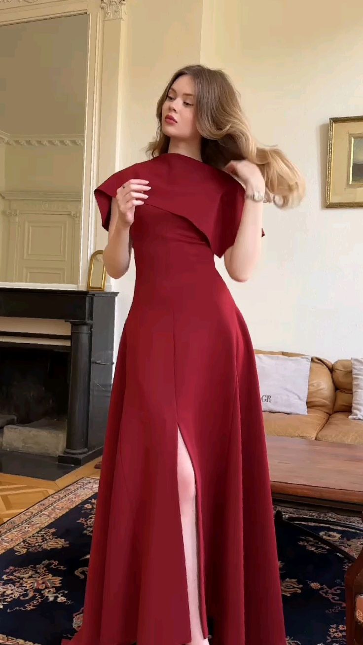 Modest Burgundy Vintage Long Prom Dress Evening Party Dresses - View 2 | FashionDia