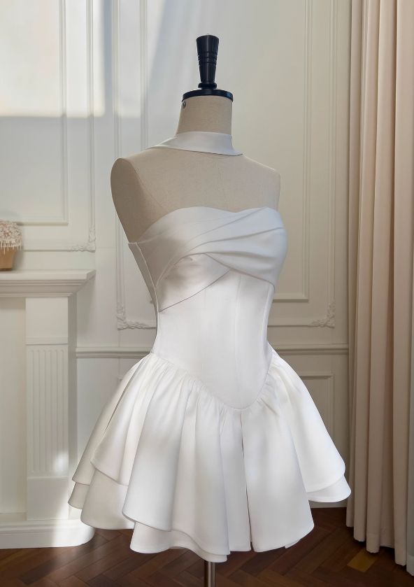A Line Strapless White Homecoming Dress Short Evening Dress Cocktail Dresses Short Party Dress
