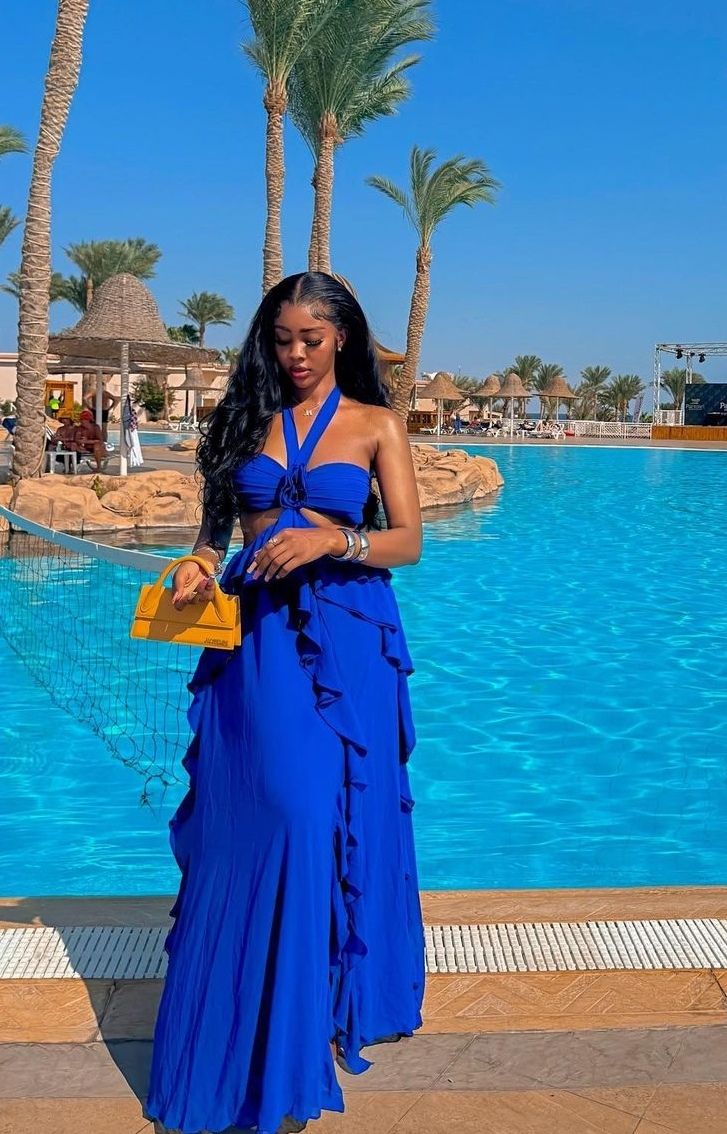 Royal Blue Halter Evening Dresses Long Chiffon Prom Gowns