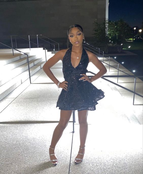 Black Short Prom Dress Sparkly Birthday Party Dress Homecoming Dress   fg8097