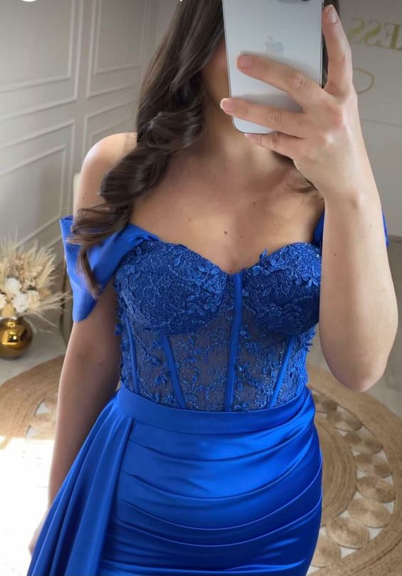 Royal Blue Evening Dresses Sweetheart Side Split Long Sexy Mermaid Satin Evening Dress Zipper Luxury Formal Party Dress - FashionDia
