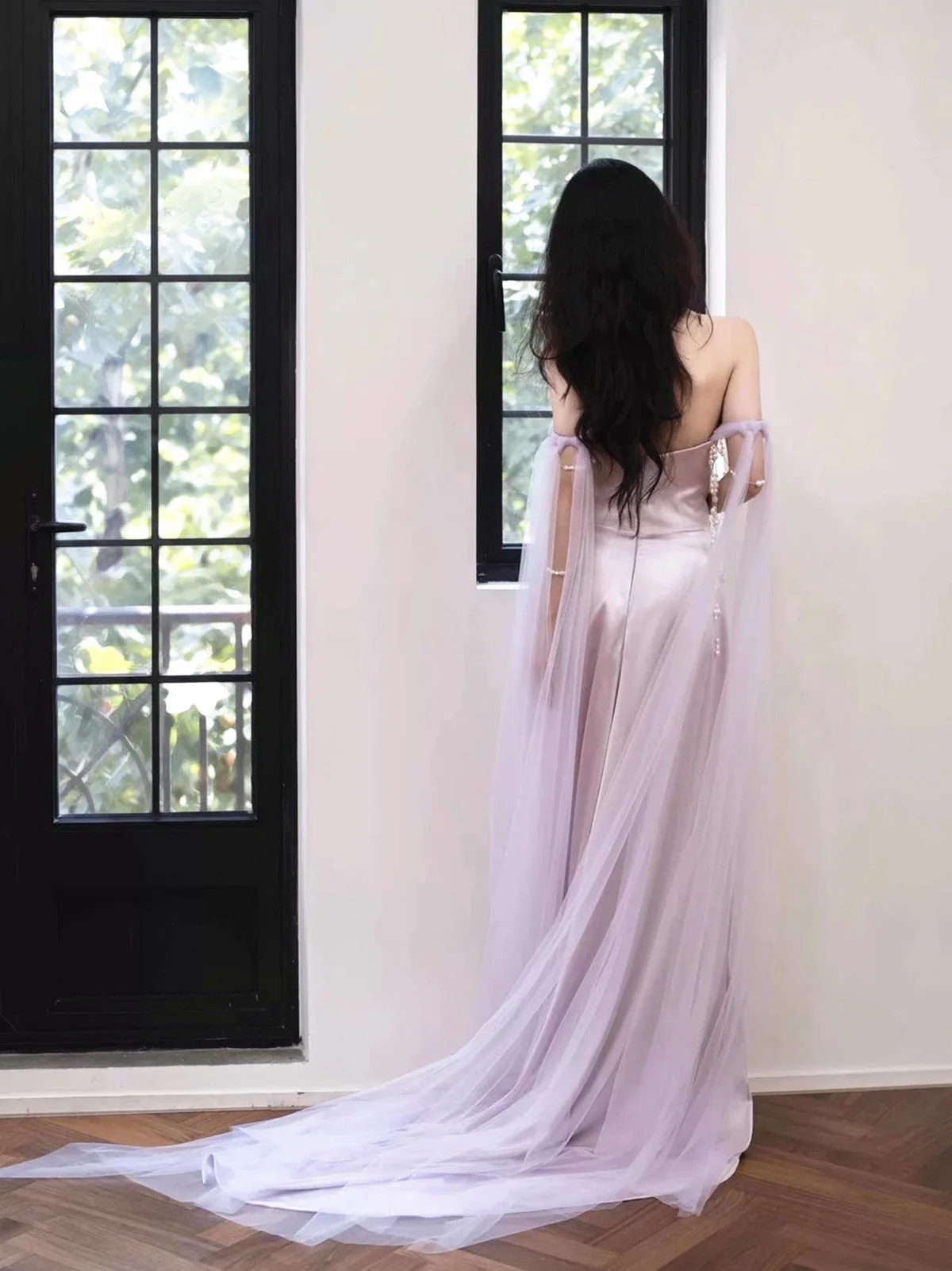 Light Purple Satin Long Evening Dress Sweetheart Prom Dress Y8312 - View 3 | VelvetHem