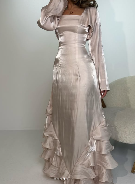 Vintage Prom Dresses with Pleated Ruffles Floor Length Evening Gown Y4595 - View 3 | VelvetHem