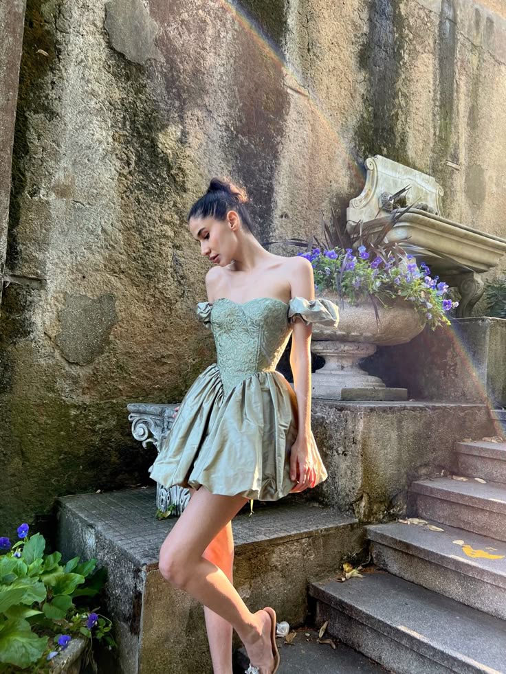 A-Line Sage Short Prom Dress Birthday Party Dress Homecoming Dress - View 3 | FashionDia