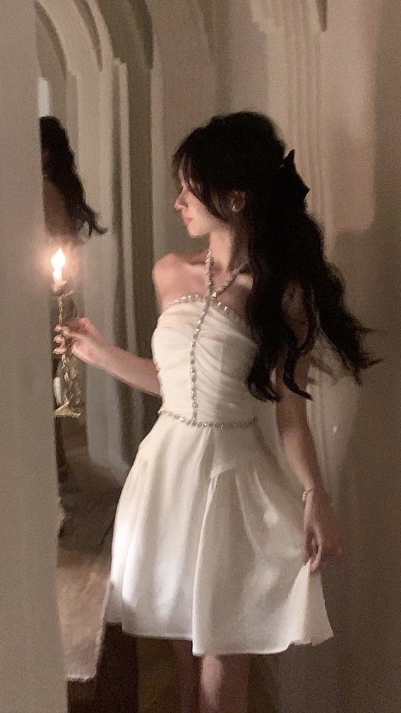 A-Line White Halter Homecoming Dress Short Evening Dress Cocktail Dresses Short Party Dress - View 2 | FashionDia