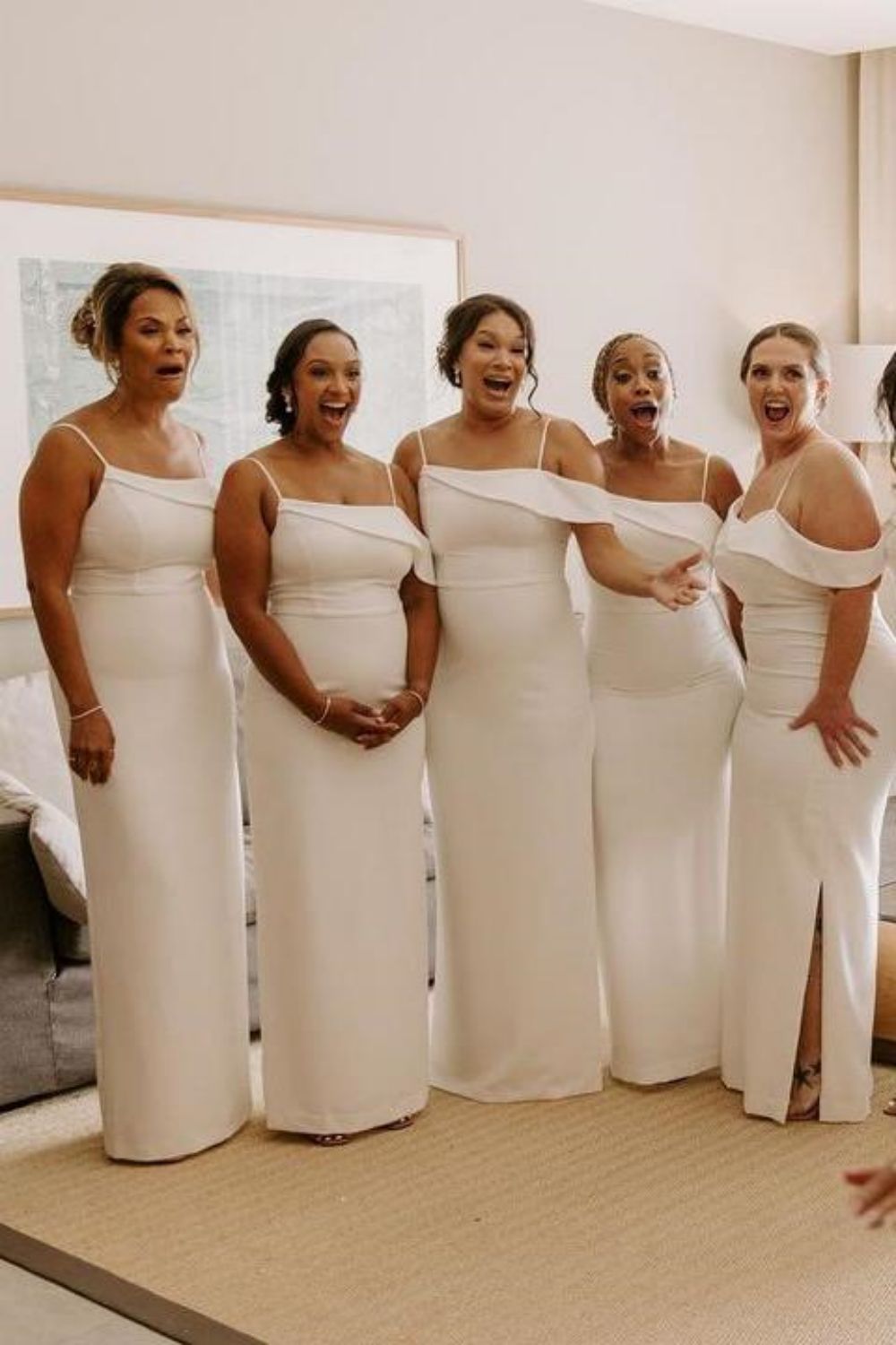 Classic Sheath Spaghetti Straps White Long Bridesmaid Dress with Split Front