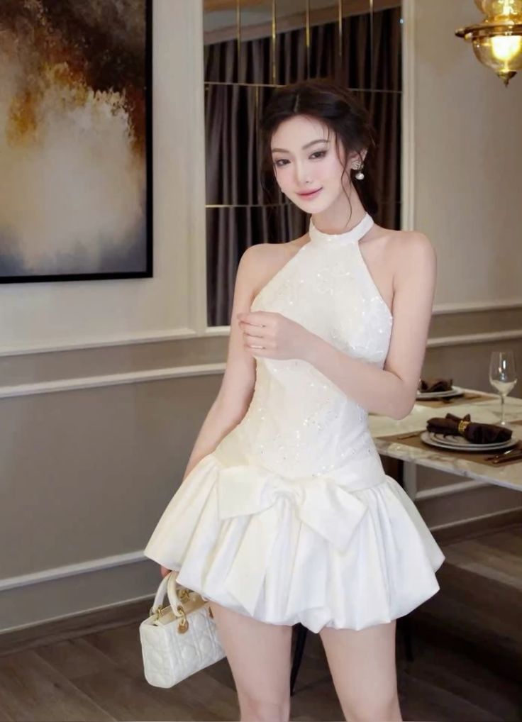 A Line White Halter Short Prom Dress Birthday Party Dress Homecoming Dress   fg8168