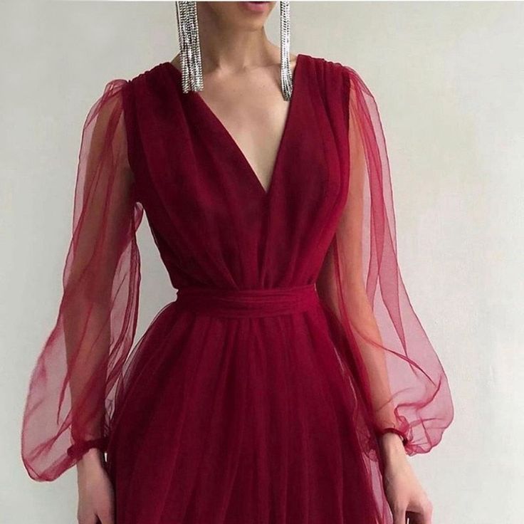 Graduation dress Short A-Line Prom Dresses V-Neck Long Puff Sleeve Tulle Formal Wedding Evening Party Dresses For Graduation - View 4 | FashionDia