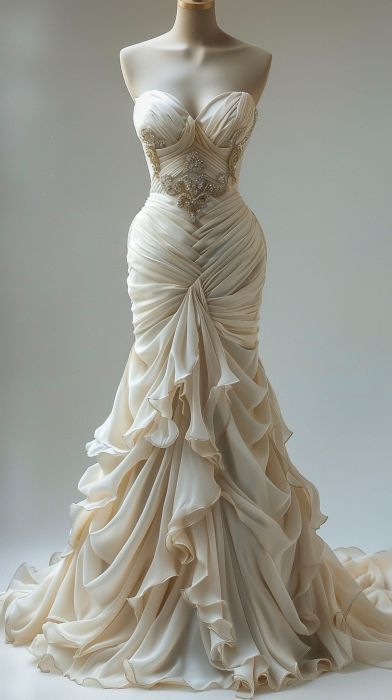 Vintage Mermaid Strapless Chiffon Prom Dresses Wedding Dress    fg7837