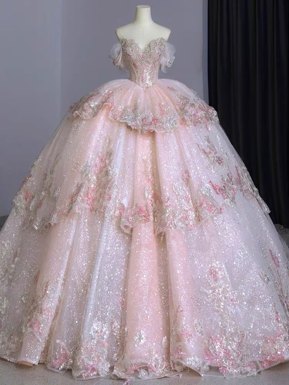 Ball Gown Sweet 16 Dress Off-the-Shoulder Pink Sweet 16 Dresses - FashionDia
