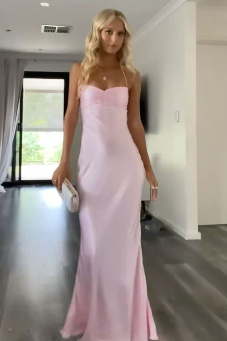 Simple Long Prom Dresses, Pink Evening Party Dresses     fg1421