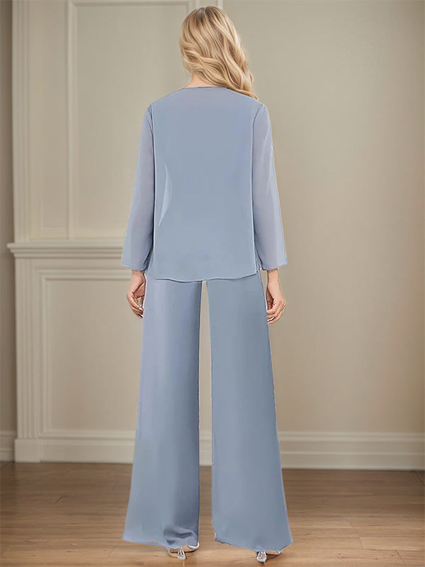 Elegant Simple Scoop Neck Floor Length Mother of the Bride Pantsuit Wedding Guest Dress