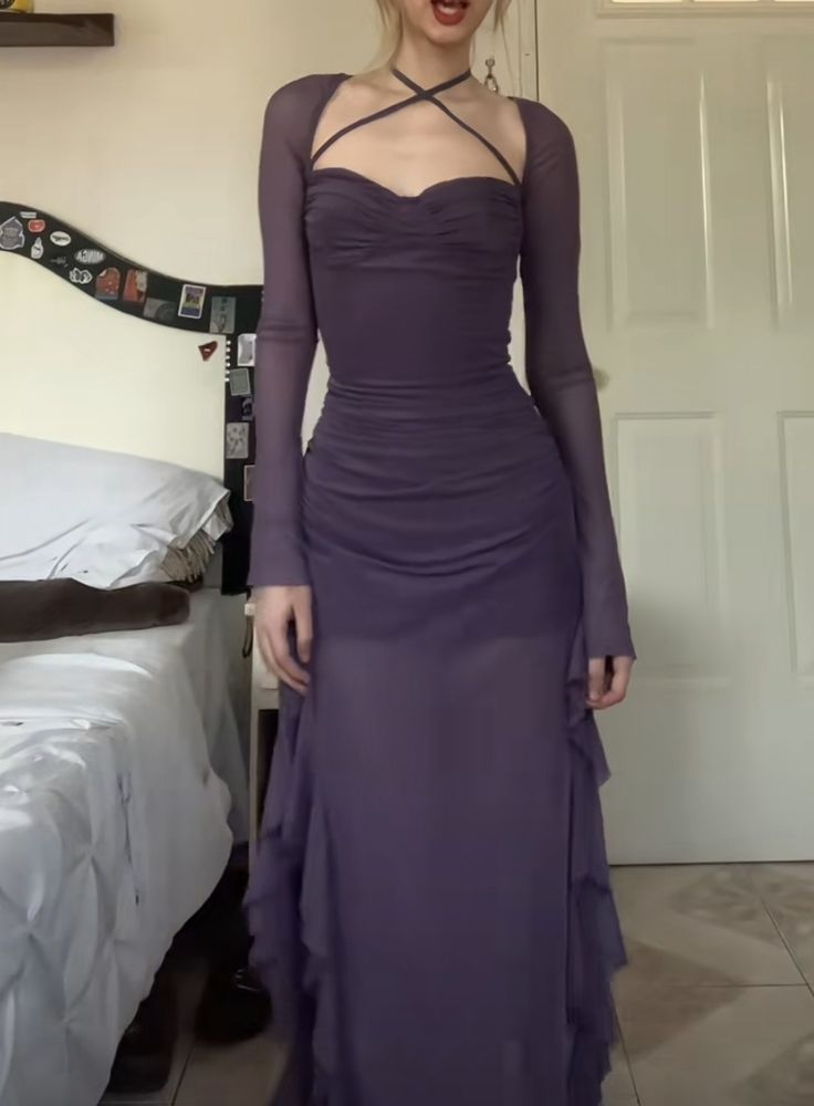 Sexy Halter Chiffon Ruffles Evening Gown Long Prom Dress