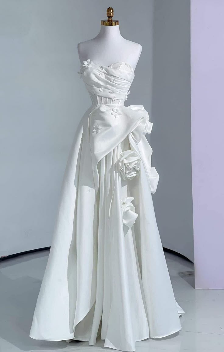 A-Line White Strapless Formal Dress Design Evening Dress - FashionDia
