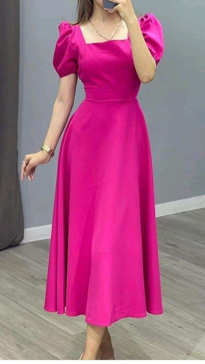 A-Line Hot Pink Satin Prom Dress Formal Evening Dress - FashionDia