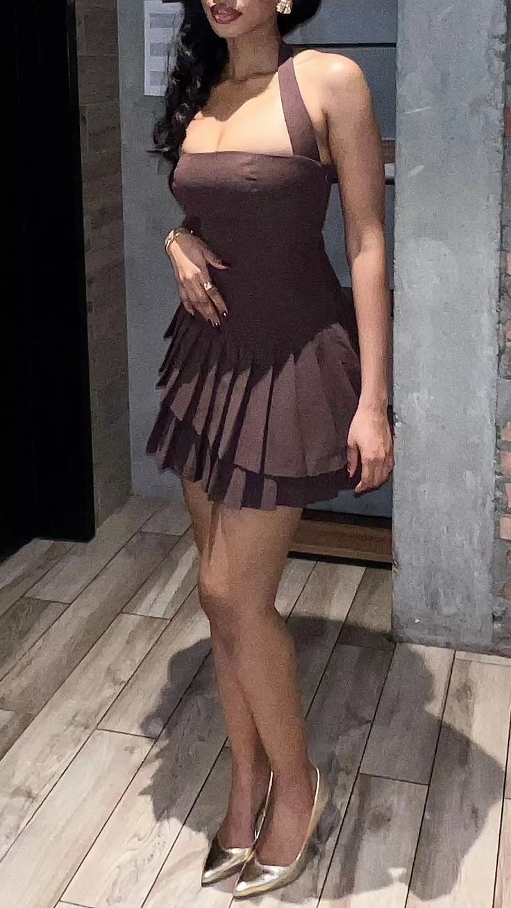 A Line Brown Simple Short Prom Dress Birthday Party Dress Homecoming Dress - View 2 | VelvetHem