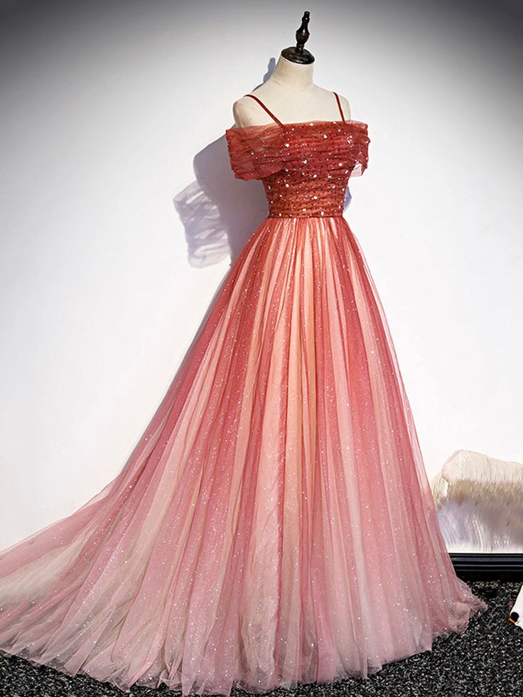 Tulle Long Prom Dress, A-Line Off-the-Shoulder Evening Dress - FashionDia