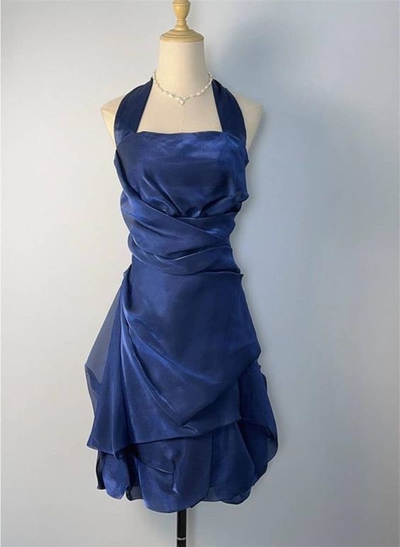 Blue Short Halter Homecoming Dress Party Dress, Blue Short Formal Dress - FashionDia