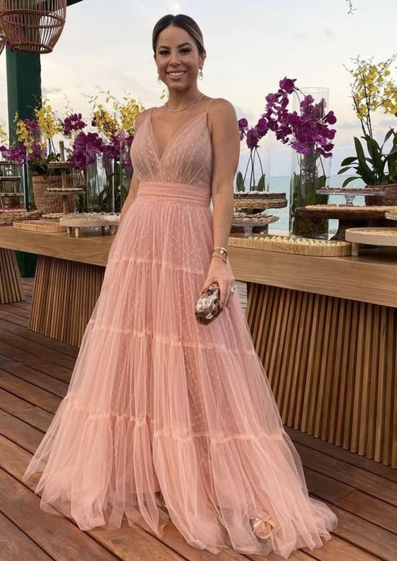 Elegant Long Pink Evening Dresses A-Line Floor Length Prom Formal Dress for Women