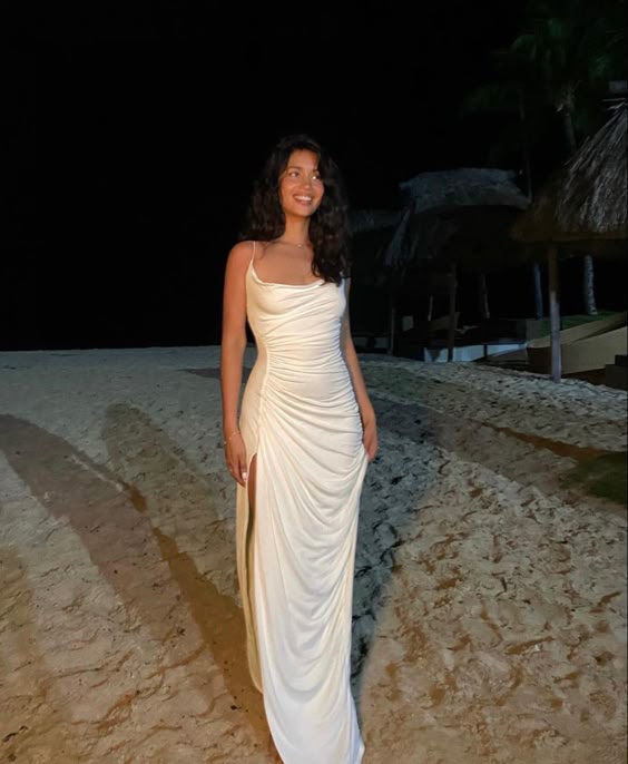 Elegant Mermaid Straps White Evening Dress Birthday Outfits fg6790 - VelvetHem