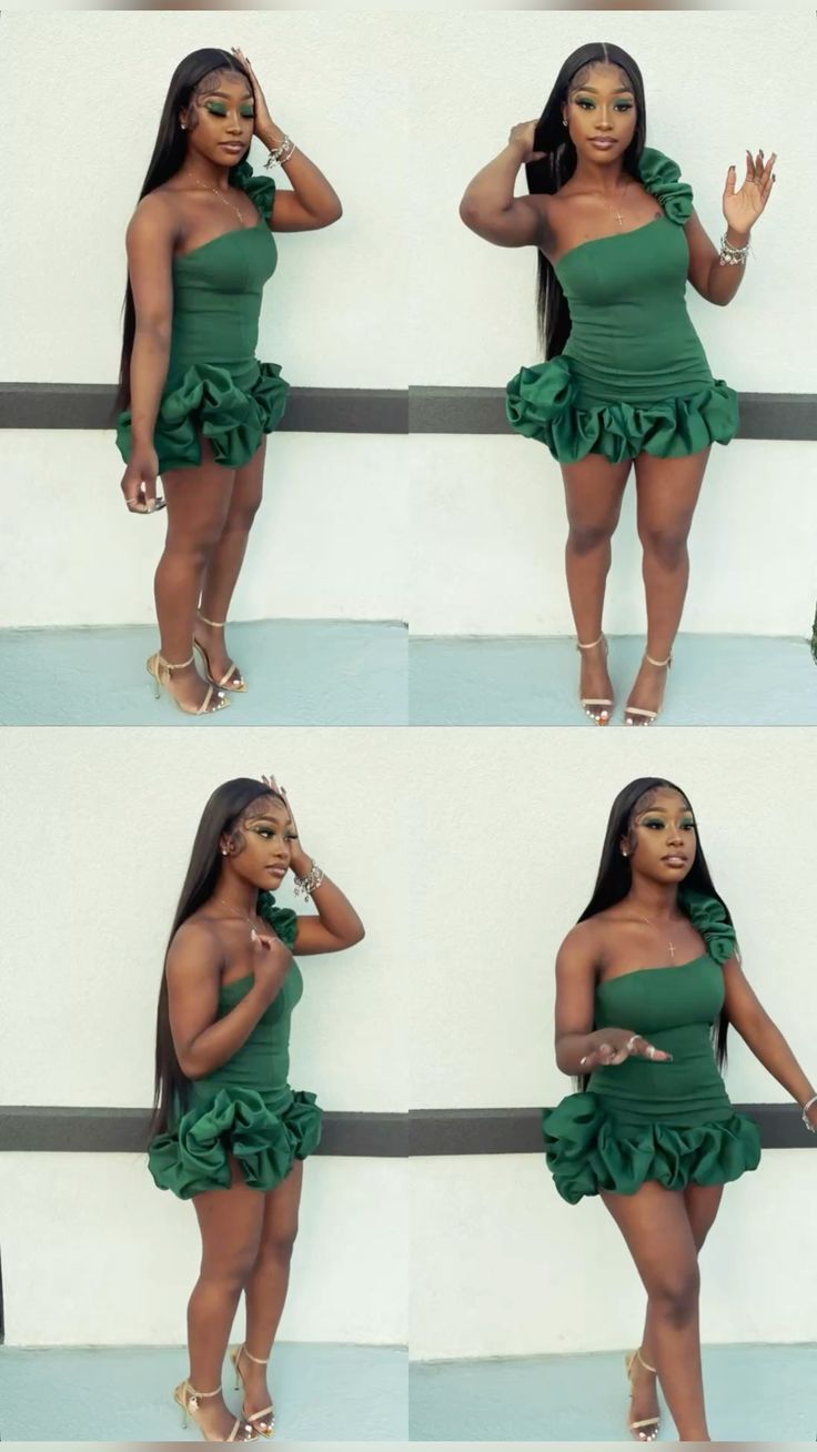 Green One-Shoulder Homecoming Dress Short Evening Dress Cocktail Dresses Short Party Dress - View 2 | FashionDia