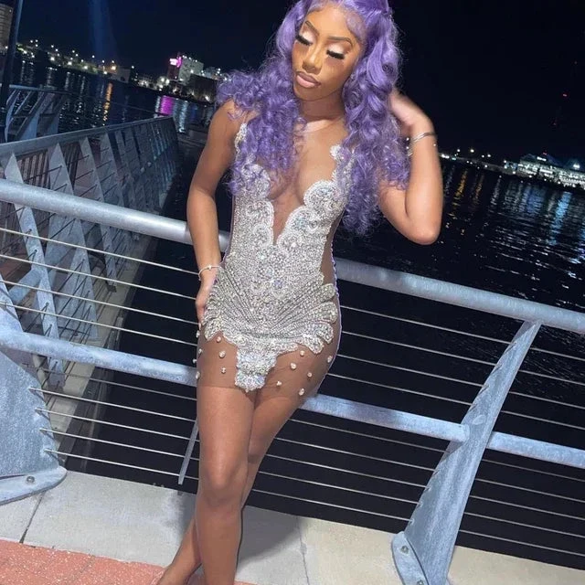 Luxurious Heavy Handmade Beaded Party Dress 21st Birthday Dress Sexy Homecoming Dress (ZD12402)