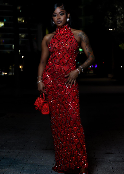 Luxurious Red Halter Sequin Beaded Long Prom Dress Birthday Party Dress