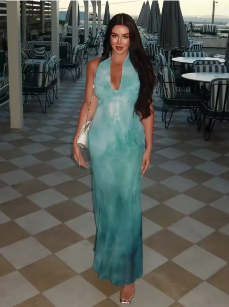 Elegant Blue Chiffon Backless Printed Long Prom Dress Evening Gown Y8478 - VelvetHem