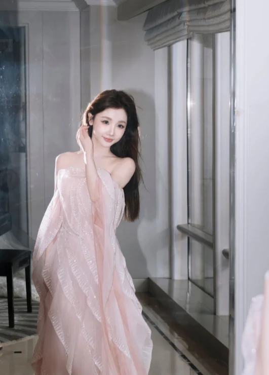 Glamorous Off The Shoulder Pink Chiffon Ruffles Sequin Beaded Long Party Dress Birthday Prom Dress