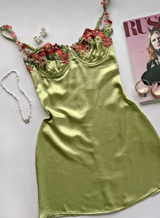 Floral Spaghetti Straps Homecoming Dresses Mini Celebrity Dress - FashionDia