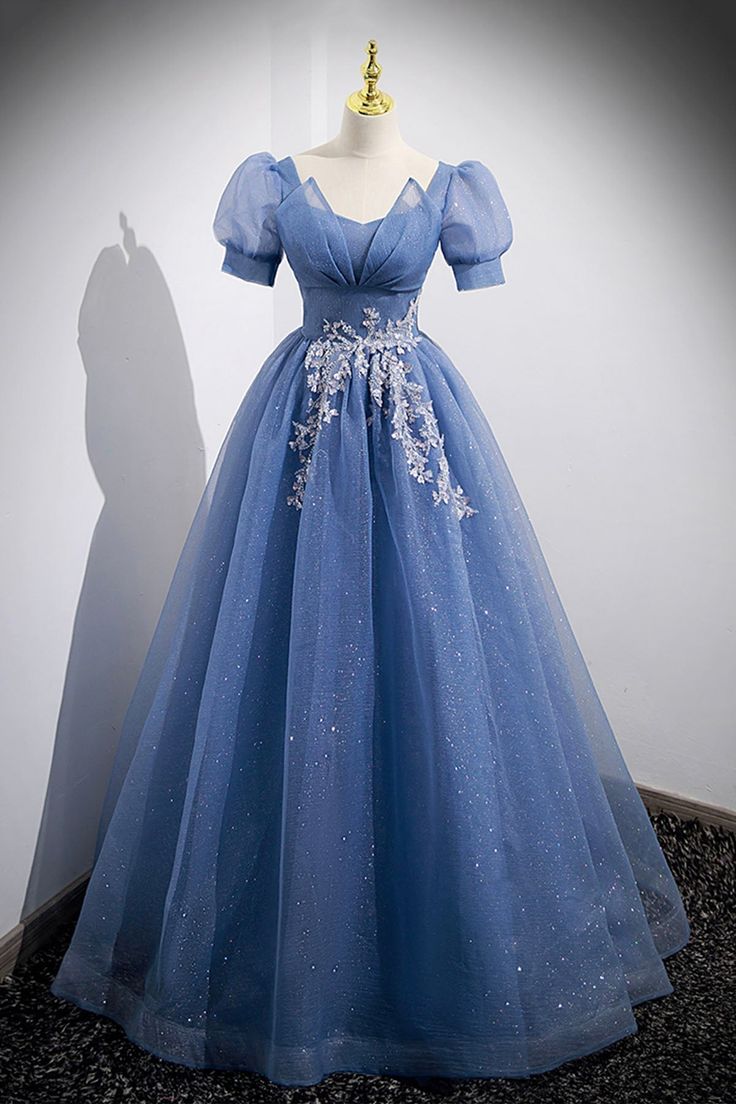 Tulle Lace Floor-Length Prom Dress, Short Sleeve Evening Dress - View 2 | FashionDia