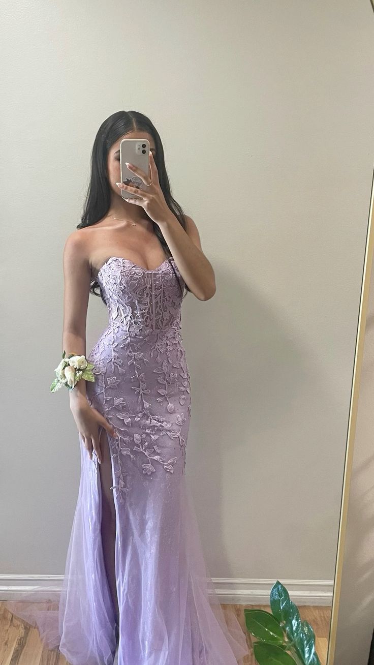 Mermaid Sweetheart Neck Lace Purple Long Prom Dress Formal Dress