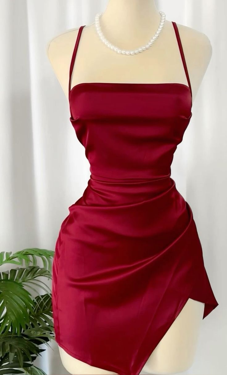 Short Prom Dresses Spaghetti Straps Burgundy Homecoming Dress - FashionDia
