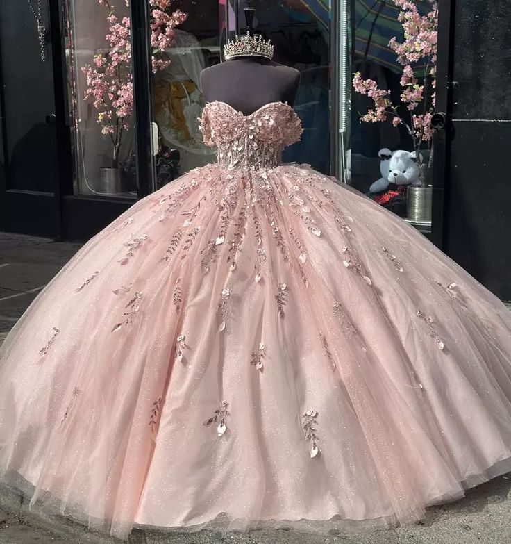 Cute Princess Dresses Prom Ball Gown Appliqued Off-the-Shoulder Glitter Tulle 15 Dress - View 2 | FashionDia