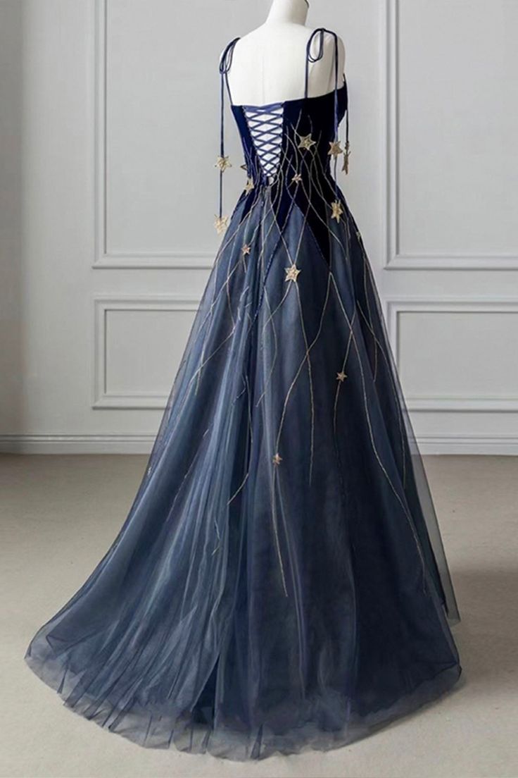 Spaghetti Strap Long Prom Dress with Star, Evening Party Dress - View 2 | FashionDia